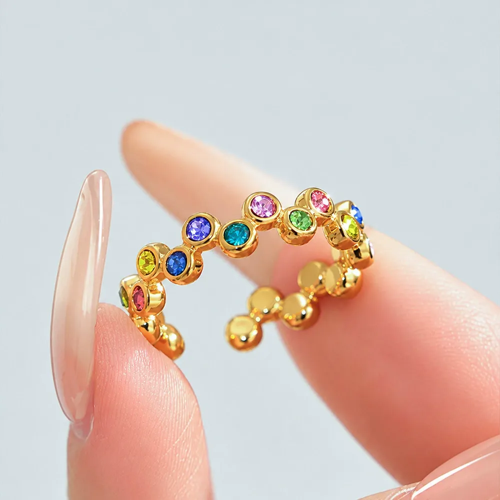 Sparkling Multi-Color Cubic Zirconia Open Band Ring-A097