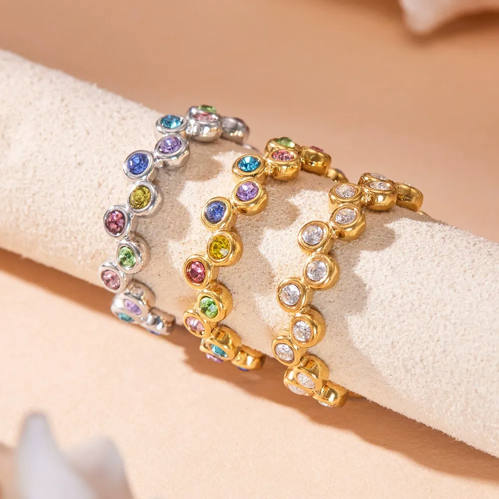 Sparkling Multi-Color Cubic Zirconia Open Band Ring-A097