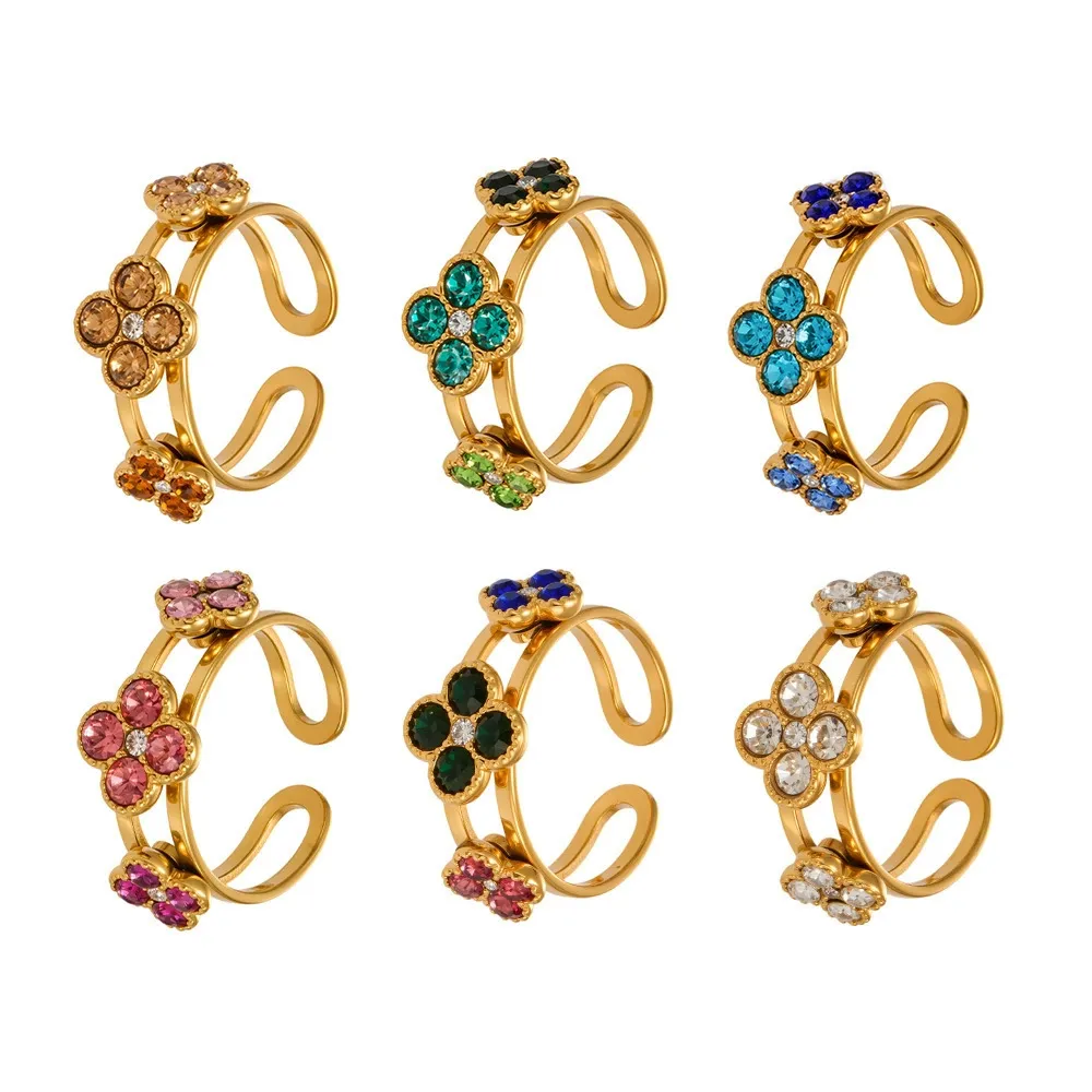 Luxury Four-Leaf Clover Cubic Zirconia Ring-A118