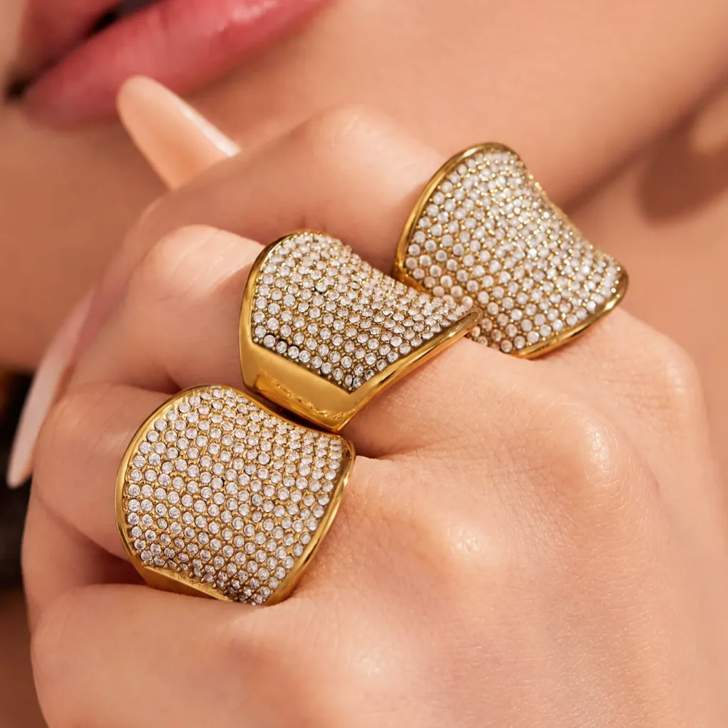 Glamorous Oversized Rhinestone & CZ Statement Ring-A136