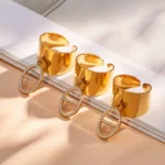 Contemporary Designer Titanium Steel Ring in 18K Gold-A196