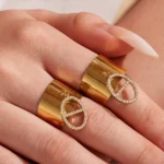 Contemporary Designer Titanium Steel Ring in 18K Gold-A196