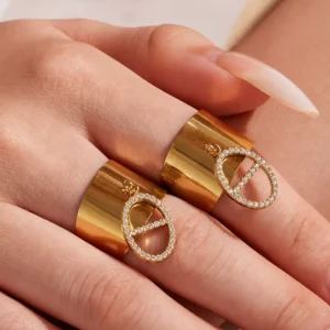 Contemporary Designer Titanium Steel Ring in 18K Gold-A196