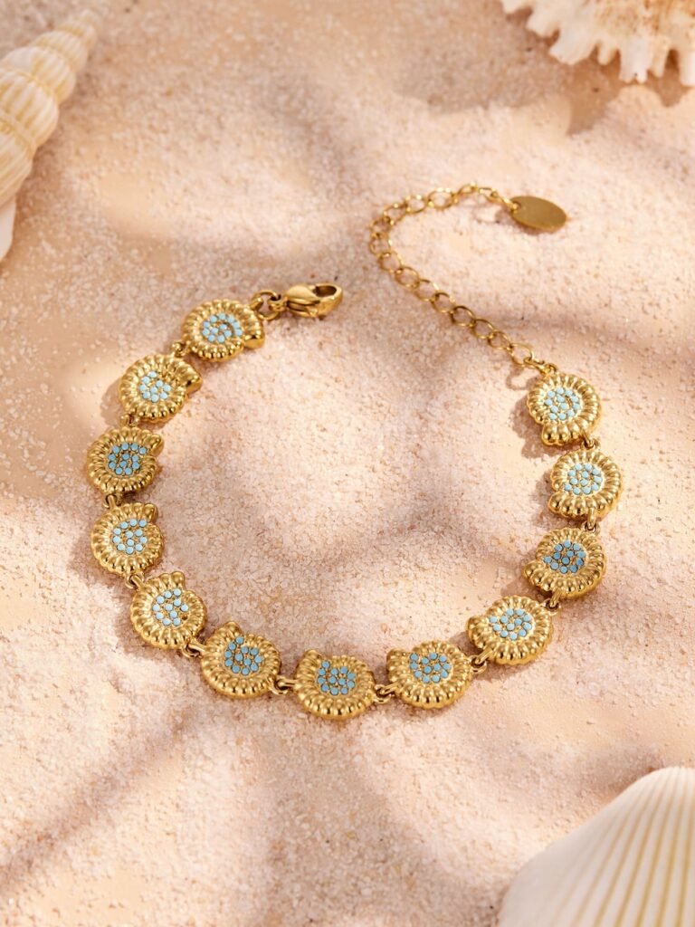 Beach Style Turquoise Sea Turtle and Seashell Charm Bracelet-E069