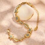 Beach Style Turquoise Sea Turtle and Seashell Charm Bracelet-E069