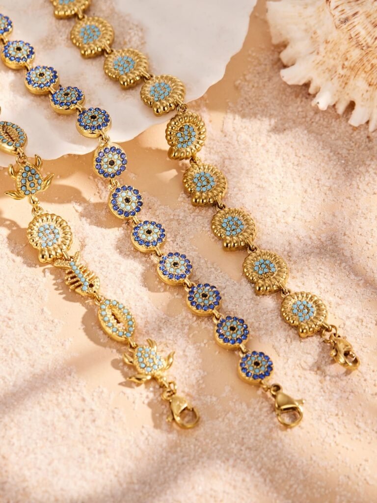 Beach Style Turquoise Sea Turtle and Seashell Charm Bracelet-E069