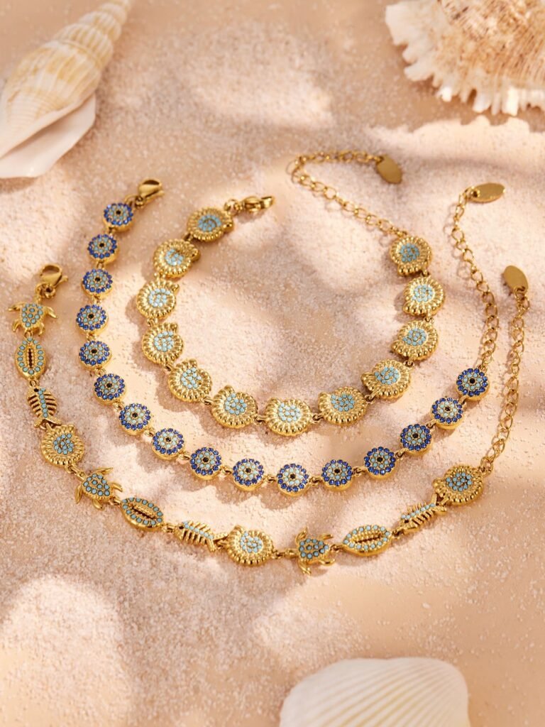 Beach Style Turquoise Sea Turtle and Seashell Charm Bracelet-E069