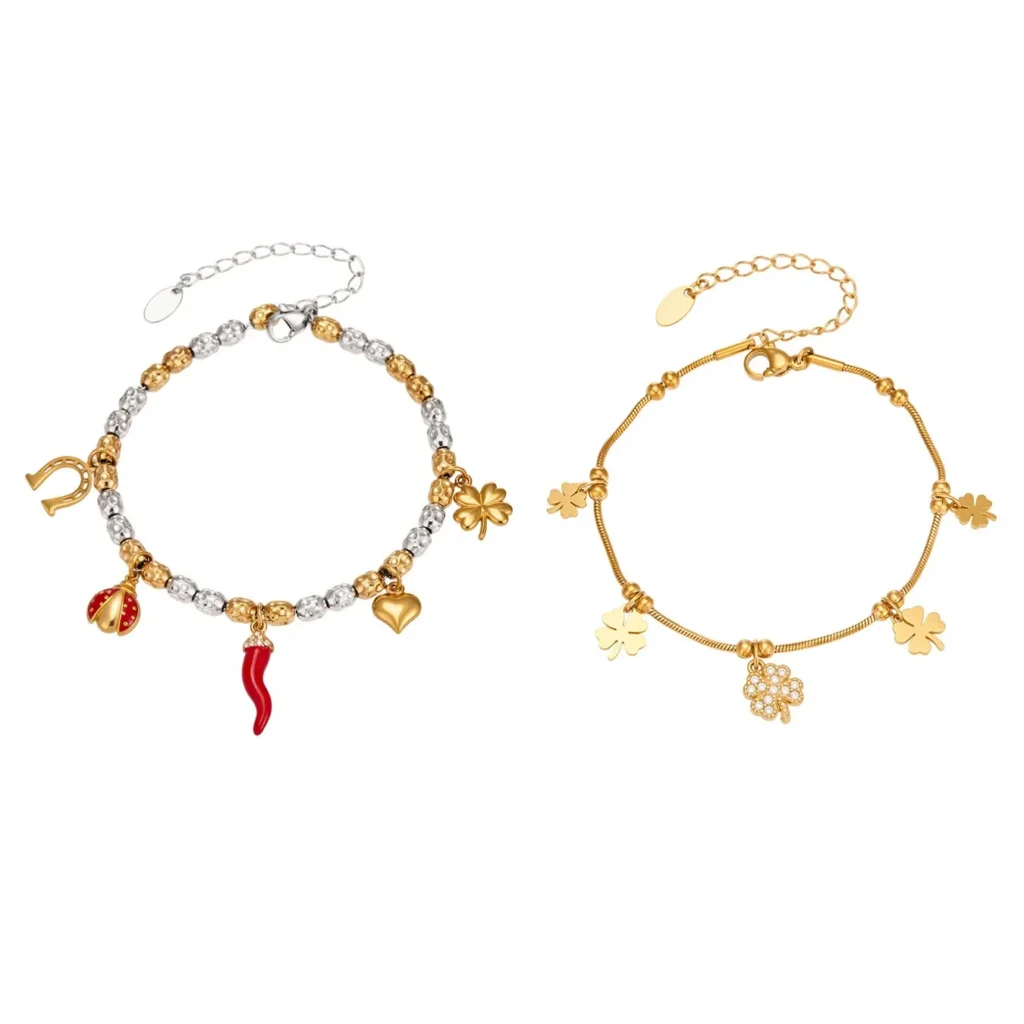 Trendy Enamel Chili Pepper and Ladybug Multi-Charm Bracelet-E176