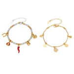 Trendy Enamel Chili Pepper and Ladybug Multi-Charm Bracelet-E176