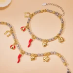 Trendy Enamel Chili Pepper and Ladybug Multi-Charm Bracelet-E176
