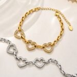 Sparkling CZ Heart Charm Bracelet--E405