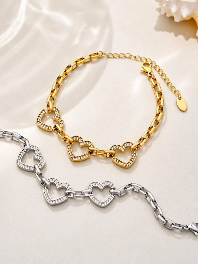 Sparkling CZ Heart Charm Bracelet--E405