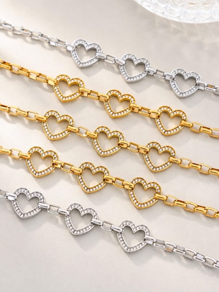 Sparkling CZ Heart Charm Bracelet--E405