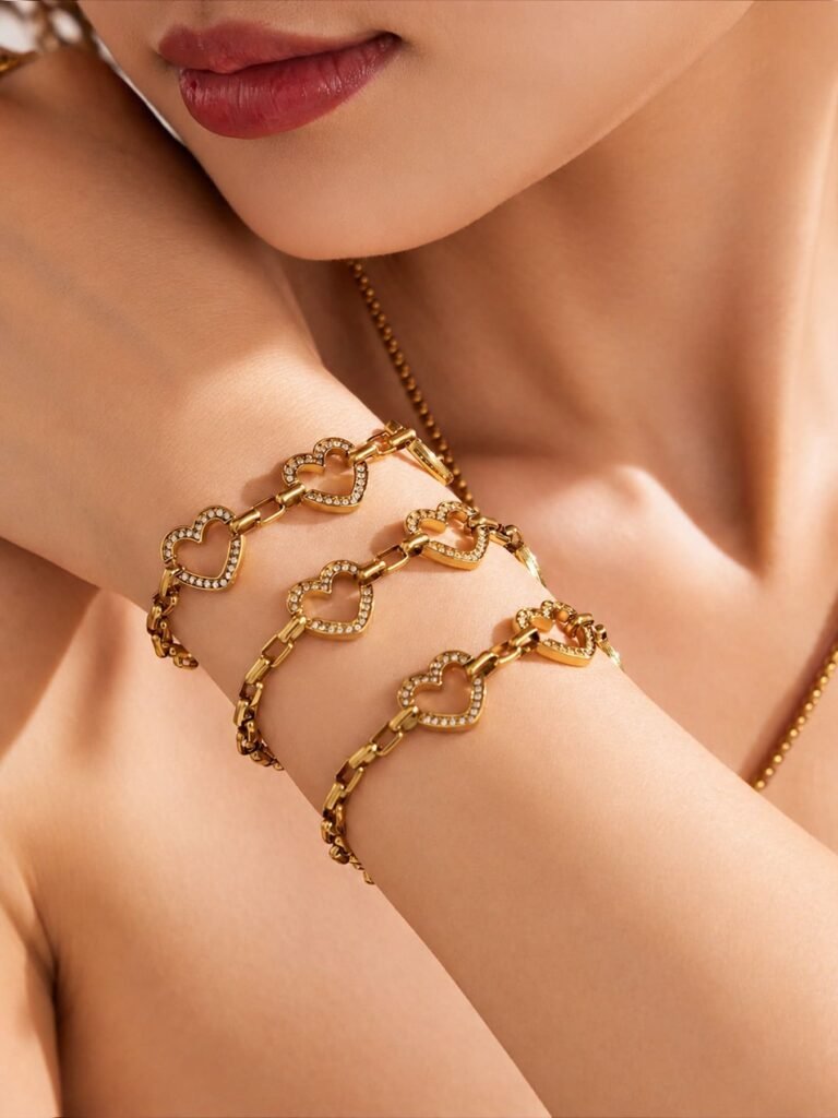 Sparkling CZ Heart Charm Bracelet--E405