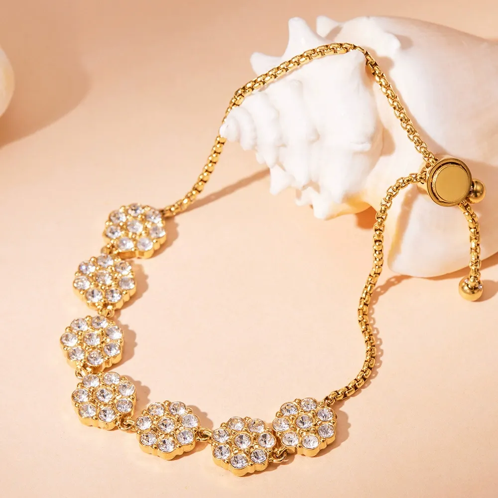 Elegant Flower Cubic Zirconia Adjustable Bracelet-E161