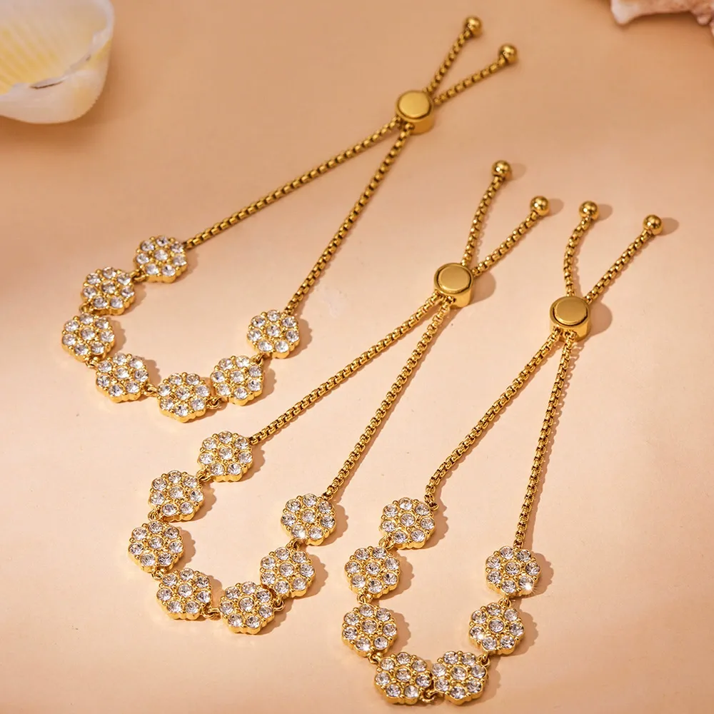 Elegant Flower Cubic Zirconia Adjustable Bracelet-E161