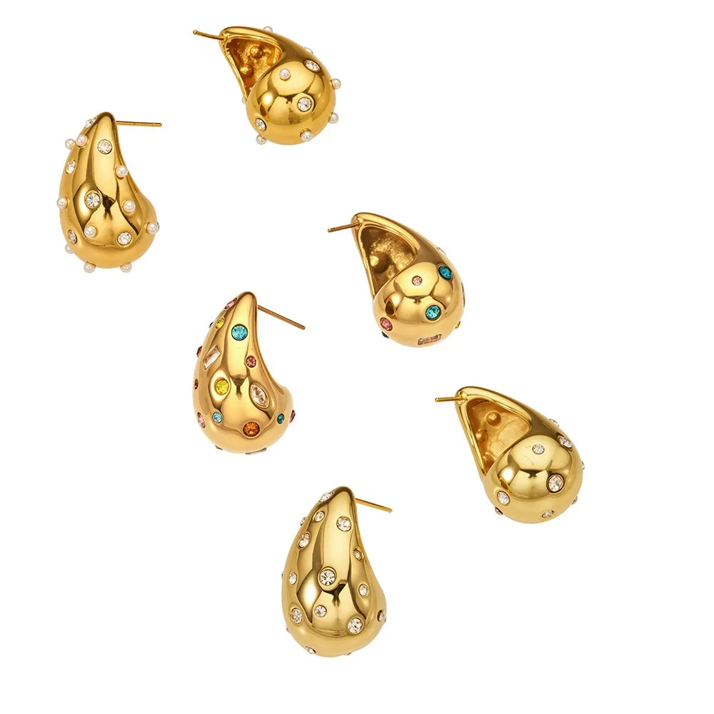  18K Gold Plated Stainless Steel Modern Geometric Hollow Teardrop Earrings – F1007