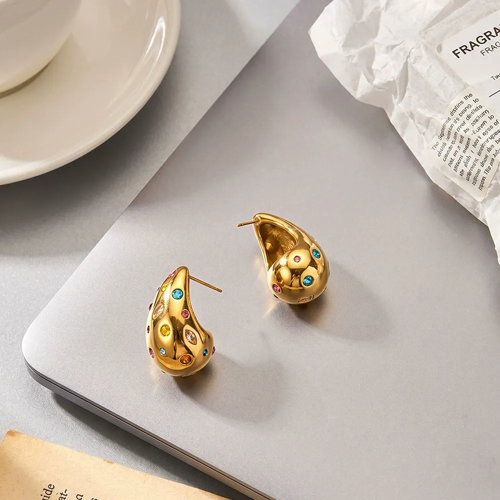  18K Gold Plated Stainless Steel Modern Geometric Hollow Teardrop Earrings – F1007