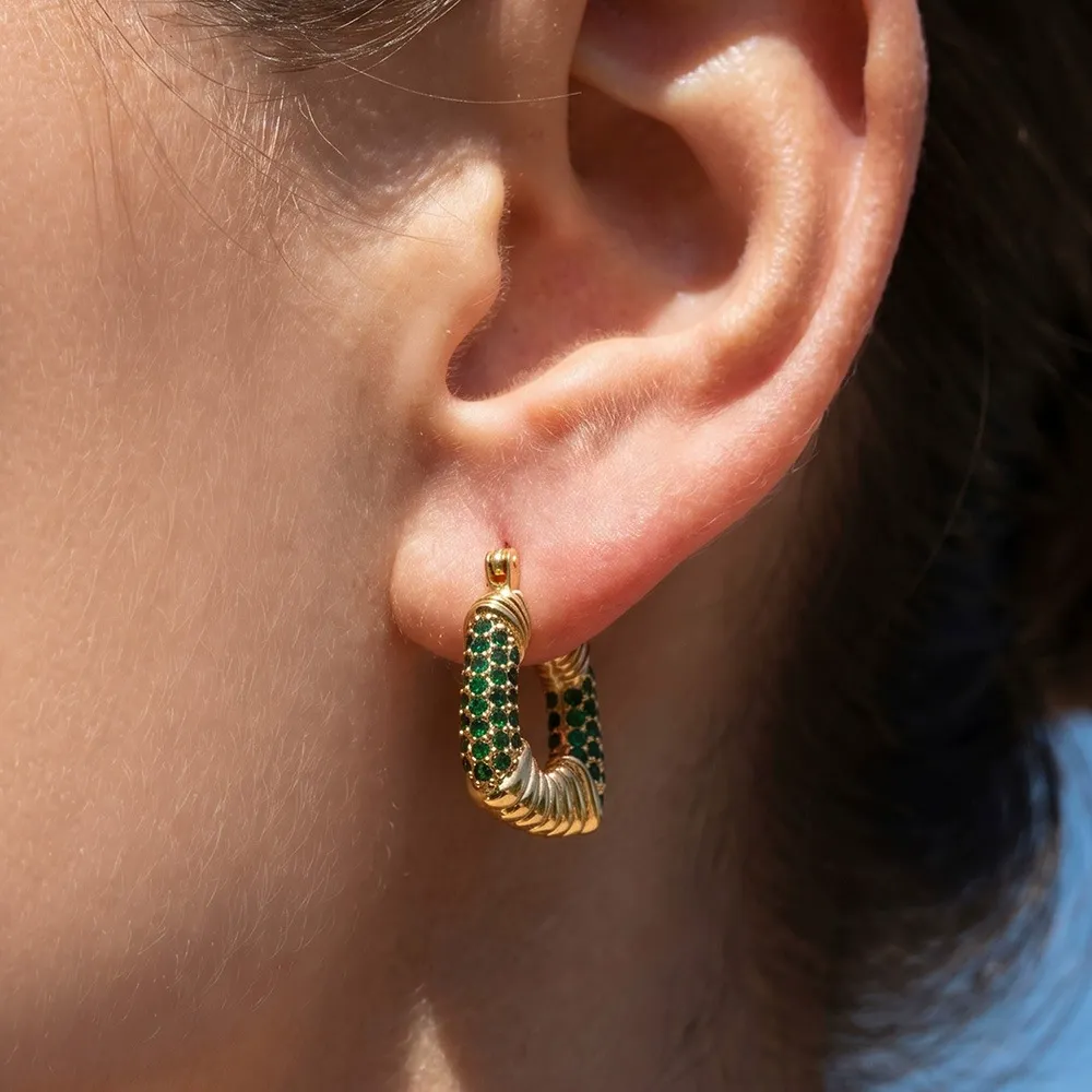 Modern U-Shaped Triangle Spiral Earrings with Cubic Zirconia-F1442