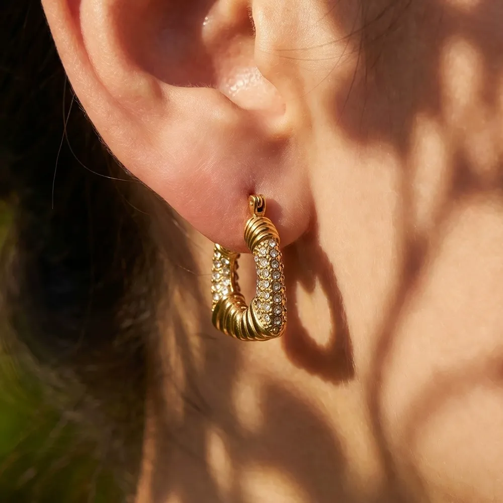 Modern U-Shaped Triangle Spiral Earrings with Cubic Zirconia-F1442