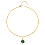 Elegant Green Leaf Pendant Necklace with Snake Chain-P103