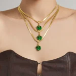 Elegant Green Leaf Pendant Necklace with Snake Chain-P103