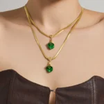 Elegant Green Leaf Pendant Necklace with Snake Chain-P103