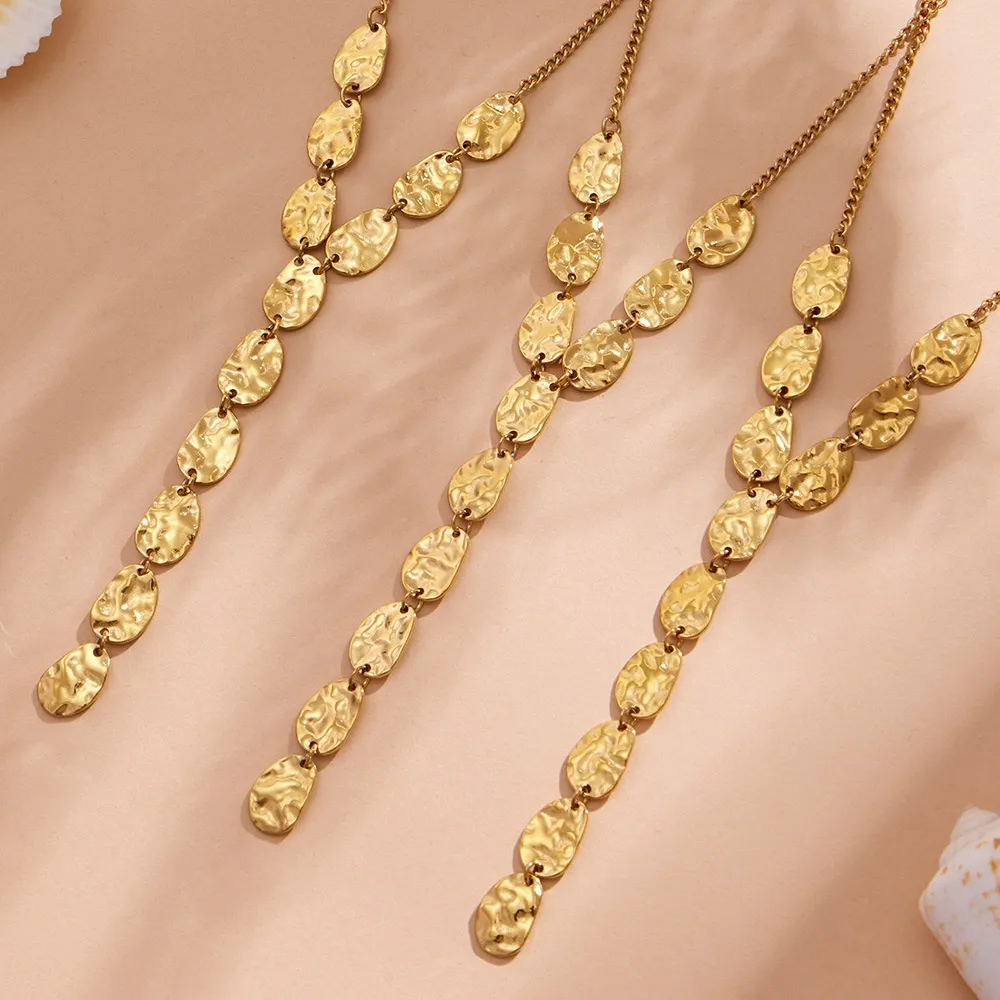 Minimalist Hammered Teardrop Tassel Collarbone Necklace-P135