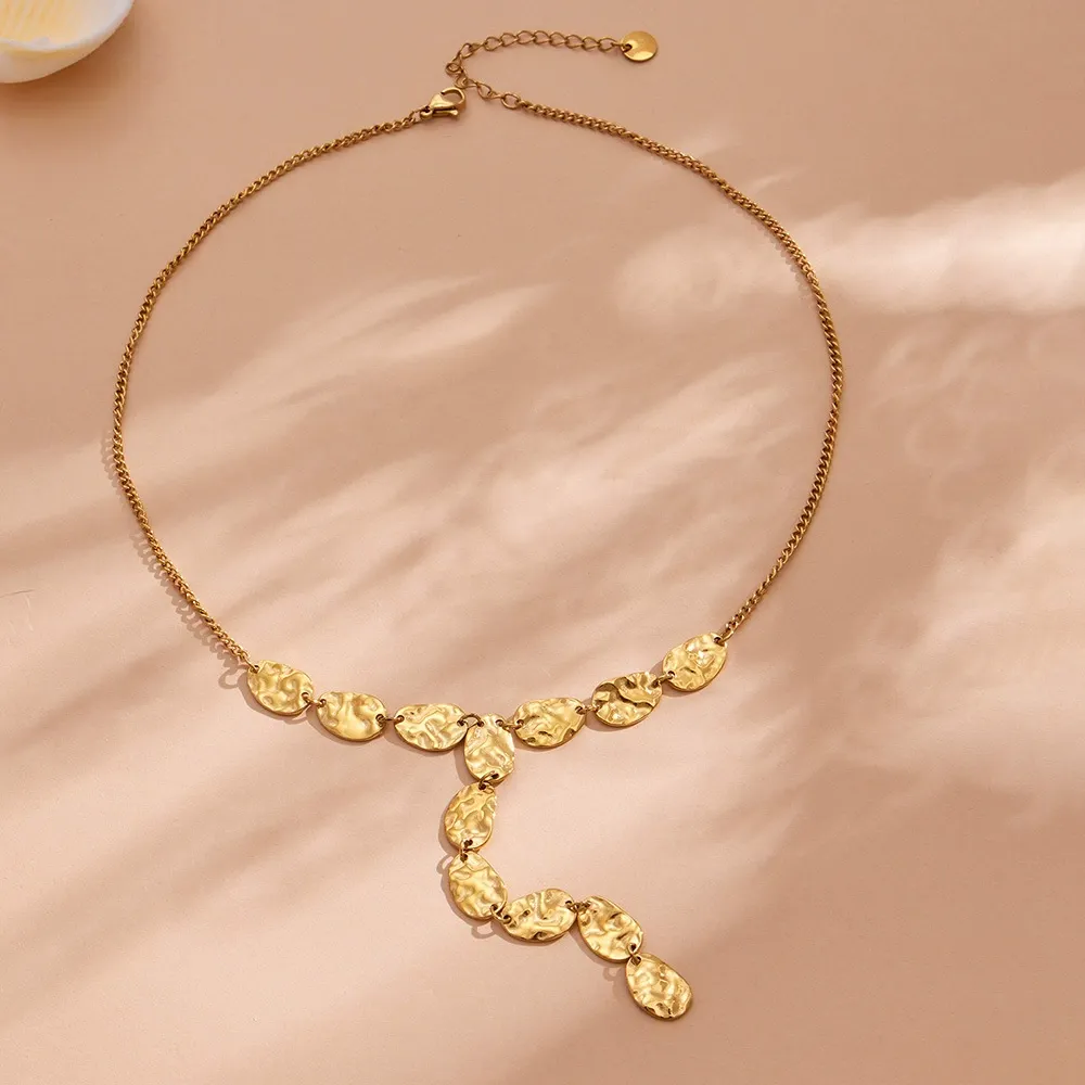 Minimalist Hammered Teardrop Tassel Collarbone Necklace-P135