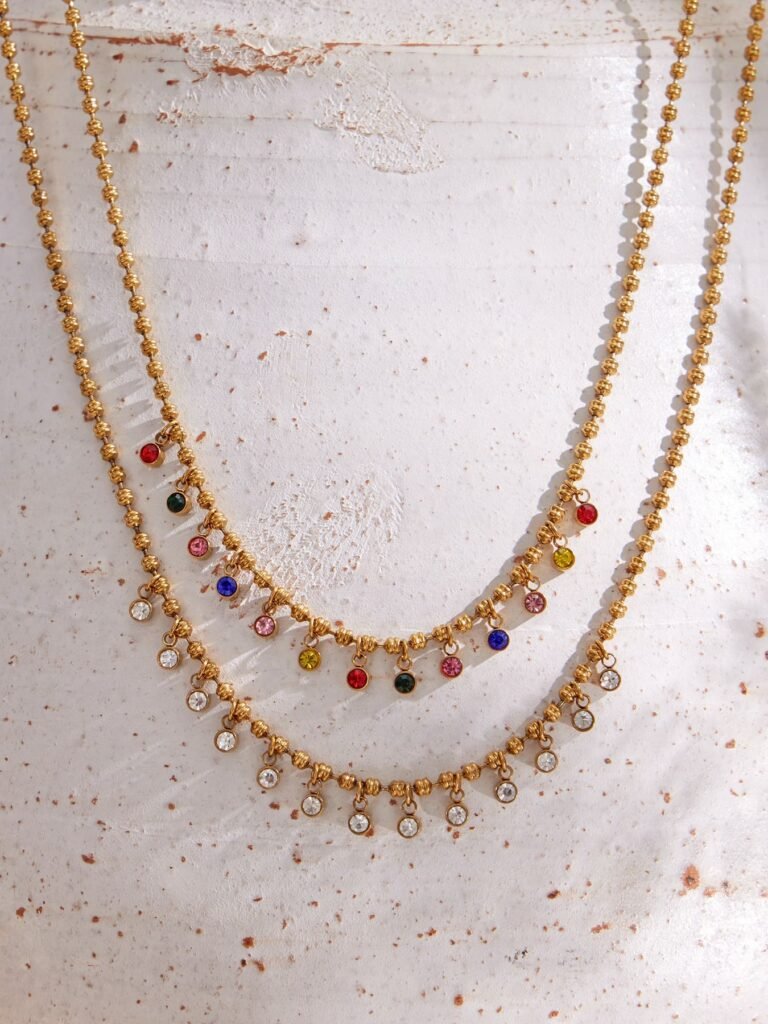 Sparkling Rainbow Cubic Zirconia Tassel Necklace-P136