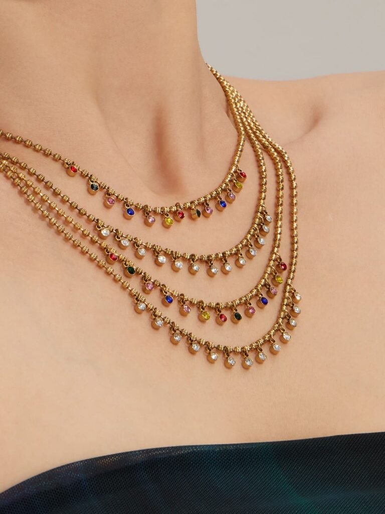 Sparkling Rainbow Cubic Zirconia Tassel Necklace-P136