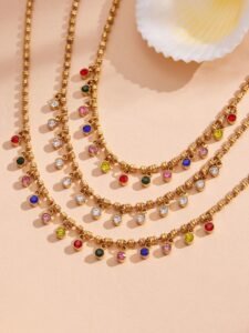 Sparkling Rainbow Cubic Zirconia Tassel Necklace-P136