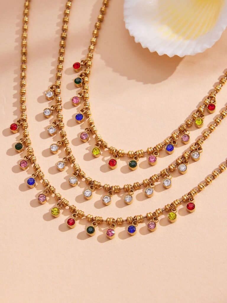 Sparkling Rainbow Cubic Zirconia Tassel Necklace-P136