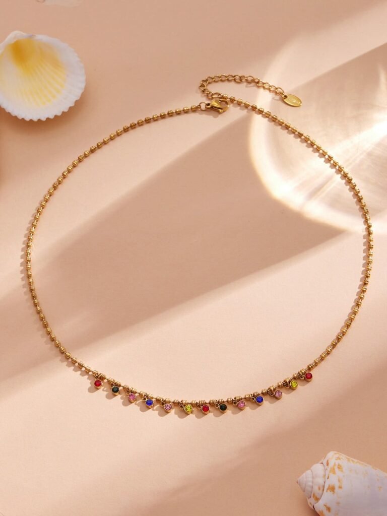 Sparkling Rainbow Cubic Zirconia Tassel Necklace-P136