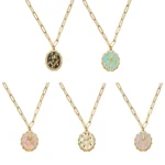 Colorful Tulip Enamel Necklace with Pearl-Framed Oval Pendant-P501