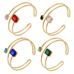 Adjustable Double-Layer Cuff Bracelet with Crystal Square Charm-Z259