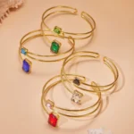 Adjustable Double-Layer Cuff Bracelet with Crystal Square Charm-Z259
