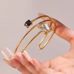 Adjustable Double-Layer Cuff Bracelet with Crystal Square Charm-Z259