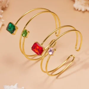 Adjustable Double-Layer Cuff Bracelet with Crystal Square Charm-Z259