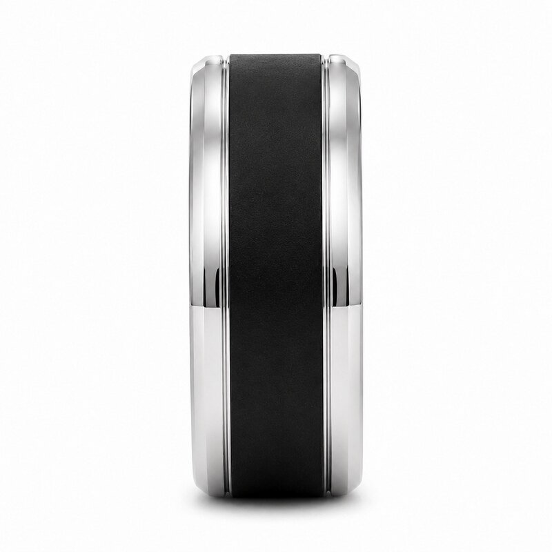 Black Stainless Steel Men's Wedding Band - front view