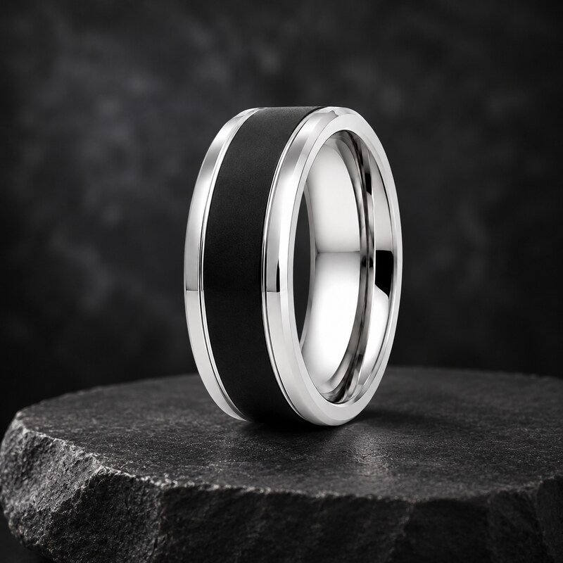 Black Stainless Steel Men's Wedding Band - lifestyle product image