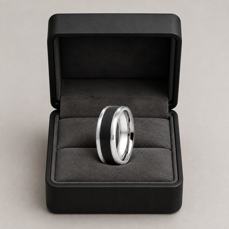 Black Stainless Steel Men's Wedding Band - wholesale packaging image