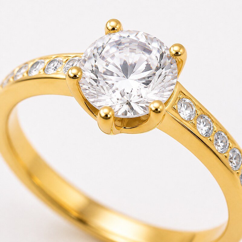 Gold Stainless Steel CZ Engagement Ring - material and finish detail