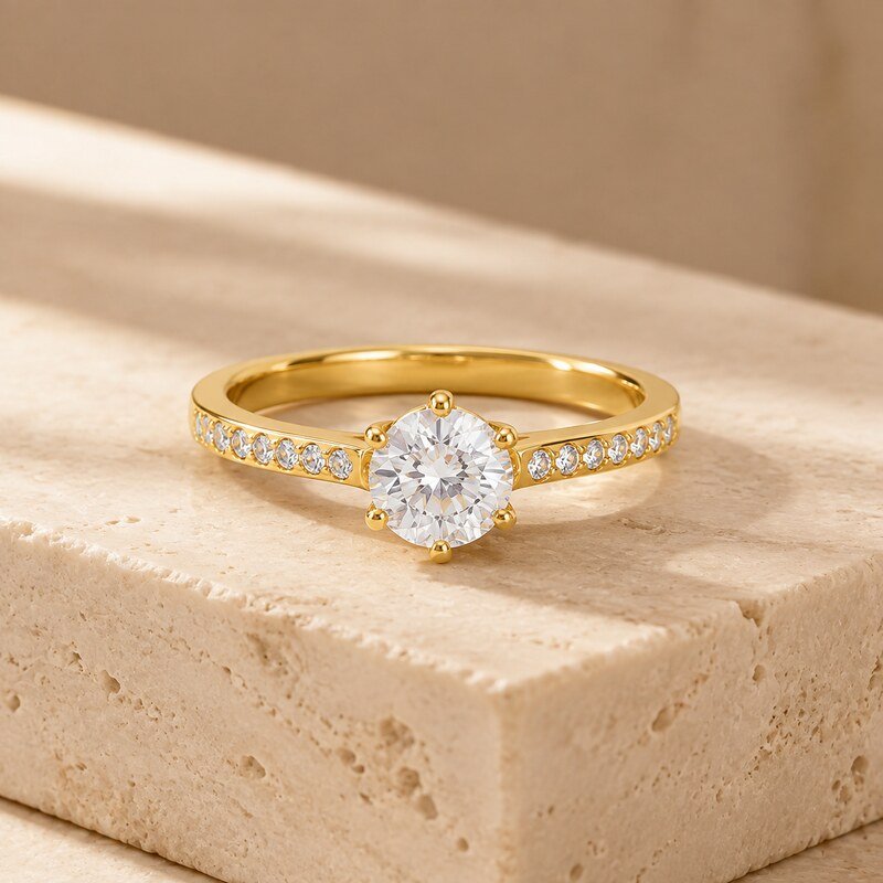Gold Stainless Steel CZ Engagement Ring - lifestyle product image