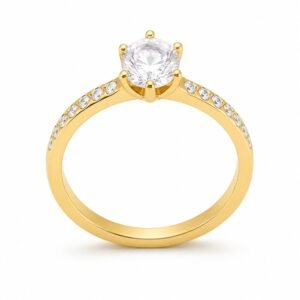 Gold Stainless Steel CZ Engagement Ring
