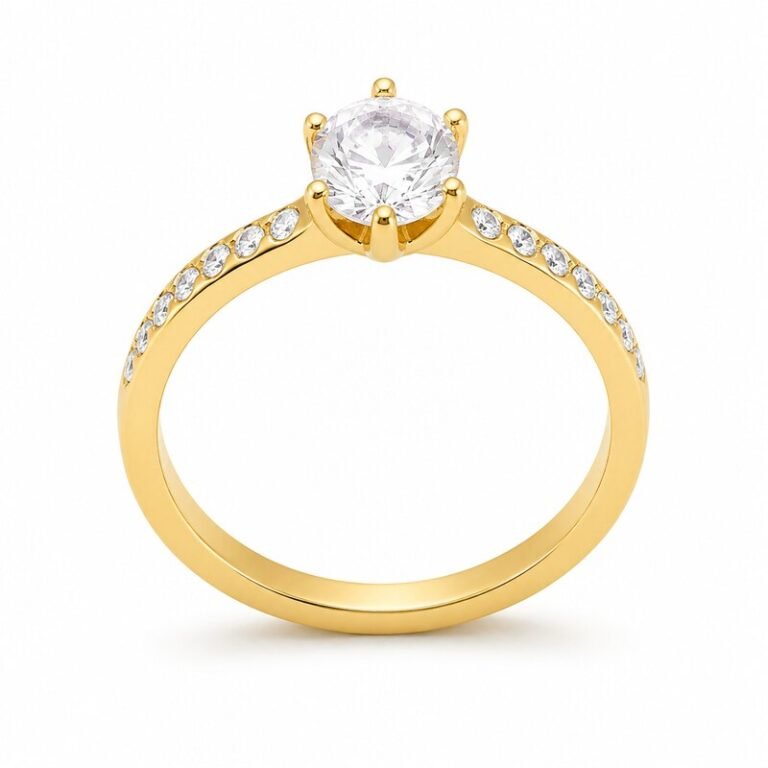 Gold Stainless Steel CZ Engagement Ring - main product image