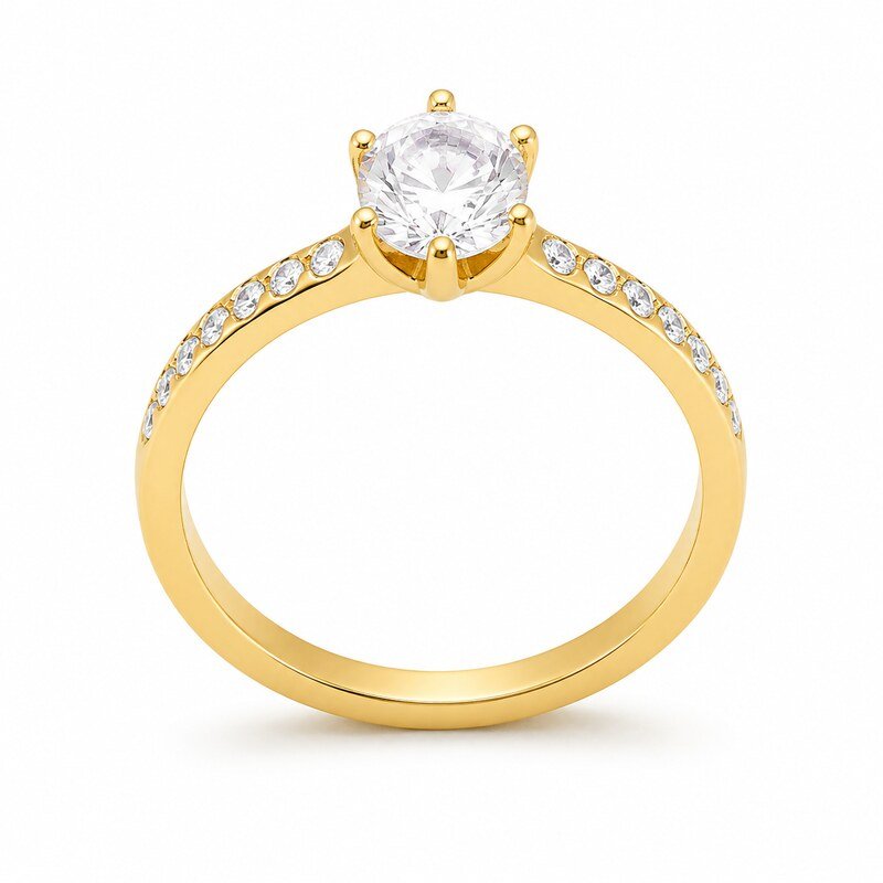 Gold Stainless Steel CZ Engagement Ring - main product image