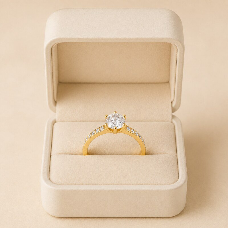 Gold Stainless Steel CZ Engagement Ring - wholesale packaging image