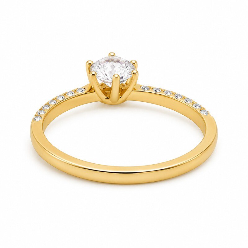Gold Stainless Steel CZ Engagement Ring - side and structure view