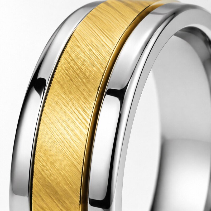 Two-Tone Stainless Steel Spinner Ring - material and finish detail